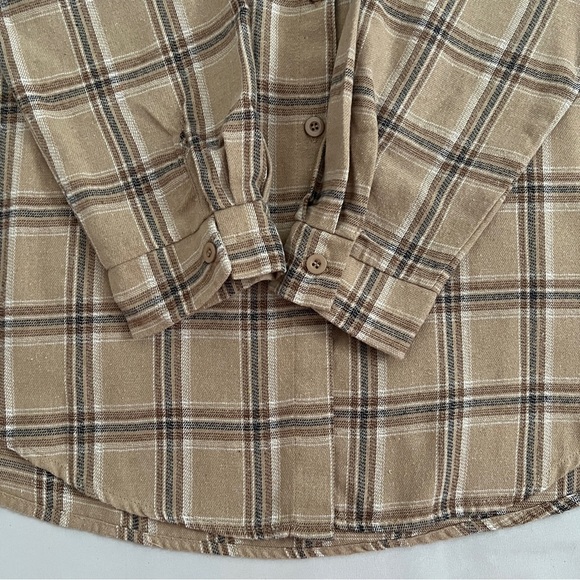 SHEIN Women’s Flannel Plaid Button Up Shirt Large Brown | Khaki | Tan - Picture 6 of 10